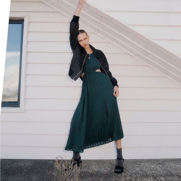 Madewell long sleeve cutout midi dress smoky spruce green - Picture 5 of 6